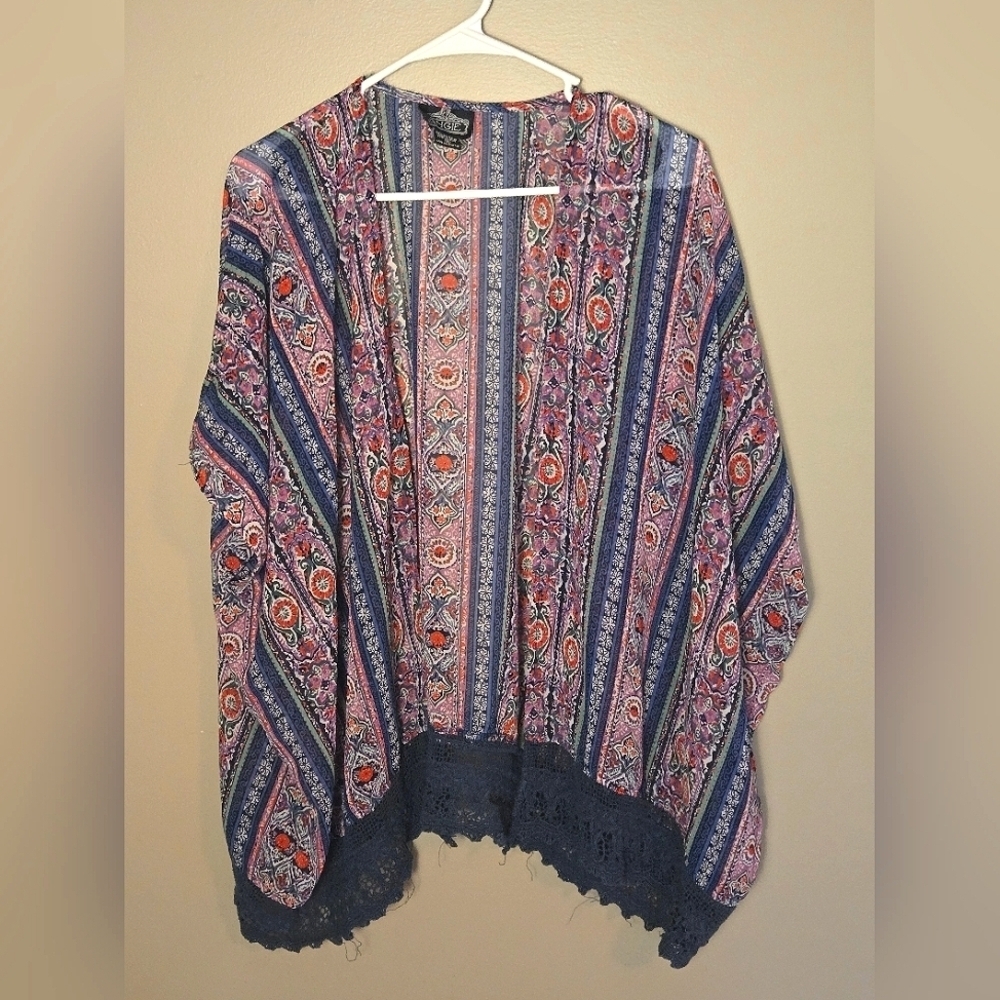 Women's Angie Crochet Lined Kimono Duster, Size Medium